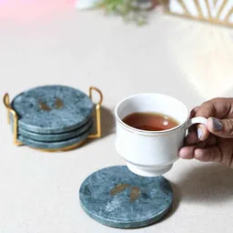 home arte Green Marble Angel Wings Coaster Set of 4 with Stand for Bar, Beer, Coffee, Tea image 3