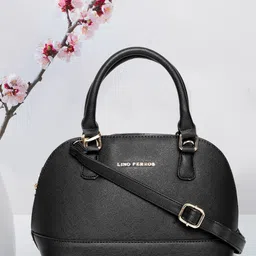 Lino Perros Black Solid Handheld Bag with Detachable Sling Strap-picture-52