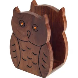 Handcrafted Brown Colour Sheesham Wood Tissue Holder by Unravel India image 5