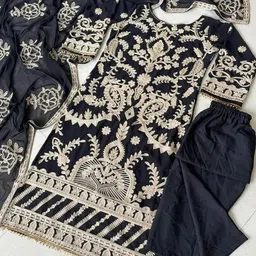 piludi Women Georgette Kurti Pant Dupatta Set image 4