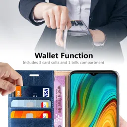 ponyta Back Cover for Realme C20 - Inbuilt Stand & Card Pockets | Hand Stitched | Wallet Flip Case image 4