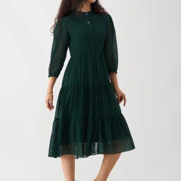 aask Women Fit and Flare Dark Green Midi/Calf Length Dress image 4