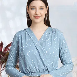 BAESD Polka Dots Printed Crepe Wrap Crop Top-picture-22