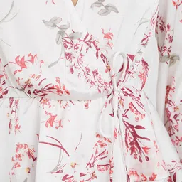 Styli Women Long Sleeves V Neck Satin Floral Print Regular Fit Wrap Top image 2