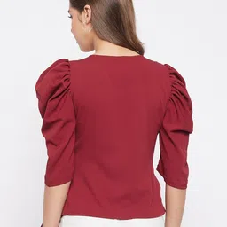 WineRed Maroon Bishop Sleeves Crepe Tie side Wrap Top image 5