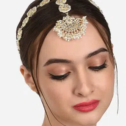 Zaveri Pearls Gold-Plated White Kundan-Studded & Beaded Mathapatti image 3