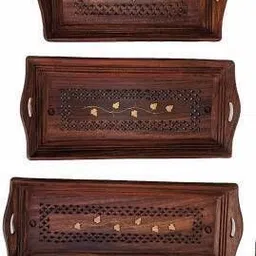 kxkoff art Beautiful Handmade antique wooden serving tray set of 3 Tray Serving Set image 3