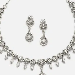 ZENEME Rhodium Plated AD Studded Jewellery Set image 3