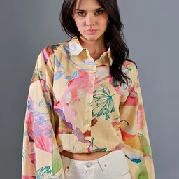 AND Floral Print Flared Sleeve Cotton Cape Top image 1