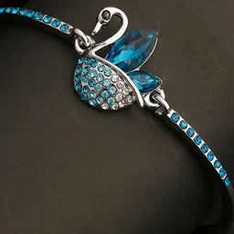 YouBella Blue Silver-Plated Stone-Studded Bracelet with Swan Shaped Detail image 1