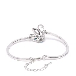 YouBella Blue Silver-Plated Stone-Studded Bracelet with Swan Shaped Detail image 3