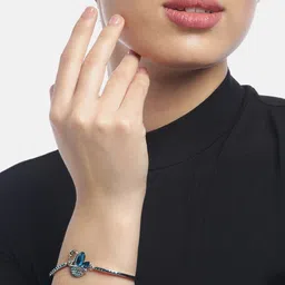 YouBella Blue Silver-Plated Stone-Studded Bracelet with Swan Shaped Detail image 5