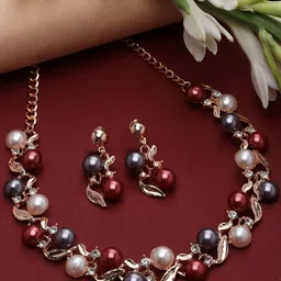 ZENEME Rose Gold-Plated Pearl Beaded Jewellery Set-picture-22