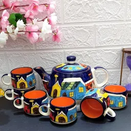 llaxmi creation Pack of 7 Ceramic HUT DESIGN CERAMIC KETTLE AND CUP SET-picture-13