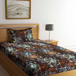 Arrabi Brown & Yellow Graphic 130 TC Single Bedsheet with 1 Pillow Covers-picture-13