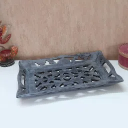 disoo fashions Distress Handcarved Grey Rustic Handpainted Wood Serving Tray image 1
