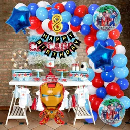 aoes Iron-Man 8th Birthday Decoration Kit Superhero Theme Balloons & Banner Combo image 1