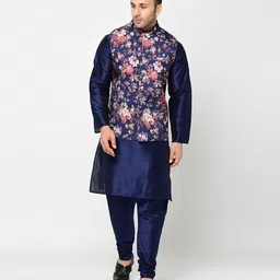 kaifoo Men Pure Silk Kurta Pyjama Ethnic Jacket Set image 2