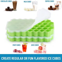 simestich Ice Cube Honeycomb Small Cubes Fridge Bar Soft Tray (with Lid) Green Silicone Ice Cube Tray image 5