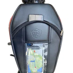 RE Hunter 350 Leather Scratch Proof Mobile Touch Pocket Tank Cover/Bag (Black) Strap Royal Enfield NA Bike Tank Cover-image-8