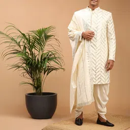 VASTRAMAY Embroidered, Embellished Sherwani-image-28