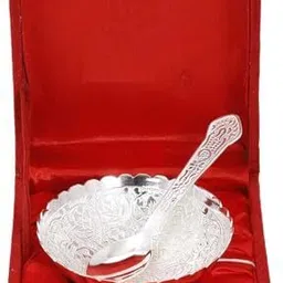 thebrostore Aluminium Decorative Bowl Decorative Bowl German Silver Bowl And Spoon Silver Plated Bowl Bowl Diwali Gift image 1
