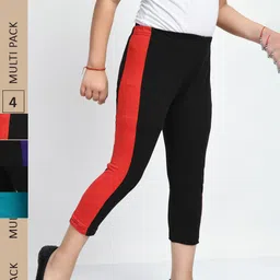 IndiWeaves Girls Pack Of 3 Colorblocked Mid-Rise Pure Cotton Capris-picture-37