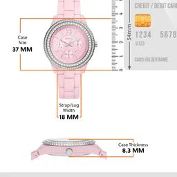 Fossil Women Pink Embellished Dial & Pink Ceramic Bracelet Style Straps Analogue Watch image 4