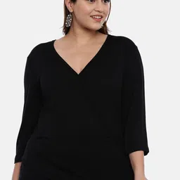 The Pink Moon Women Plus Size Black Solid Wrap Top-image-54