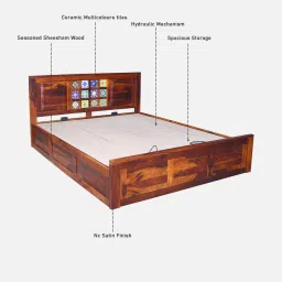mudramark from pepperfry Siramika Sheesham Wood Queen Size Bed In Honey Oak Finish With Hydraulic Storage image 3