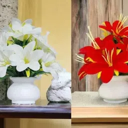 Artificial Lily Pot For Home/Office Table Decoration Pack Of 2 Multicolor Lily Artificial Flower with Pot-image-32
