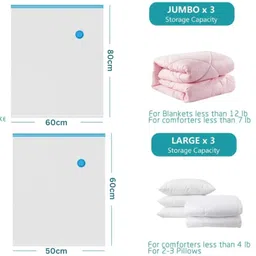 prievado 5Pcs Combo 2S, 2M & 1 L Size Vacuum Storage Bag Space Saver Bags With Pump High Volume Storage Vacuum Bags, Travel Storage Vacuum Bags image 2