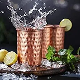 Shakuntla Handicraft Hammered 1.5 litre Copper Jug with Lid & 2 Water Glass 200 ml Jug Glass Set image 5