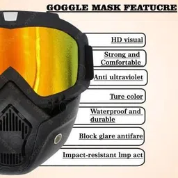 vagary GOGGLE FULL FACE MASK ORANGE Wood-working Safety Goggle (Free-size) Decorative Mask image 2