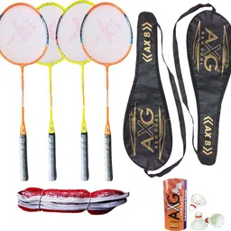 axg new goal Persistent Badminton Rackets Set of 4 With 3 Shuttles, Net and 2 Covers Badminton Kit-picture-29