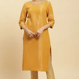 Women Solid Cotton Blend Straight Kurta image 2