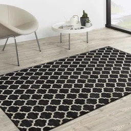 dazzhome Black & White Hair On Leather Geometrical Hand Woven 5ftX7ft Carpet image 1