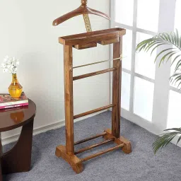 Brown Wooden Coat Stand With Two Drawers By Beverly Studio image 1