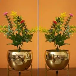 Combo Golden Iron Flower Pot With Stand Plant Container Set Plant Container Set-image-2