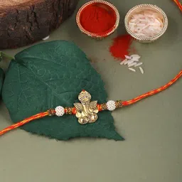 voylla Religious Antique Lord Ganesha Rakhi with Roli Chaawal Pack Mauli Thread Chawal Roli Pack Set image 1