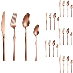 sunder Rose Gold Cutlery Sets with Forks, Dinner Knives, Spoons, Set of 6(24Pcs) Stainless Steel Cutlery Set image 5