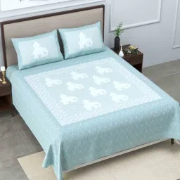 Green Traditional 240 TC Cotton 1 Double King Size Bedsheet with 2 Pillow Cover by Jaipur Fabric-picture-35