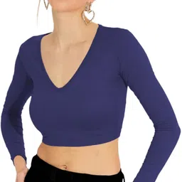 theblazzee Casual Regular Sleeves Solid Women Dark Blue Top image 3