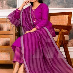 bilanza Women Cotton Blend Kurti Pant Dupatta Set image 1