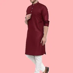 stoneheart Men Solid Cotton Blend Straight Kurta image 3