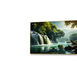 nestroots Gold Canvas Framed Enchanted Forest Waterfall Pink Serenity Wall Painting(24X48 Inch) image 5