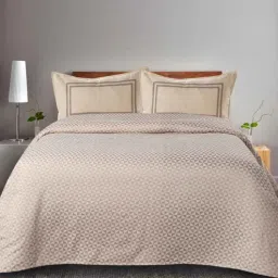 saral home Beige Geometric 144 TC 100% Cotton King Sized Bed Sheets with 2 Pillow Covers-picture-14