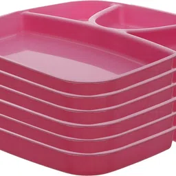 kuber industries 6 Pieces Microwave Safe Unbreakable Plastic Food Plate with Partitions (Pink) - CTKTC34706 Dinner Plate-picture-13