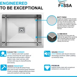 fossa 21"x18"x9" Inch Single Bowl Premium Handmade Kitchen Sink Matte Finish FS-03 Vessel Sink image 3