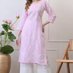 Women Chikan Embroidery Cotton Blend Straight Kurta-image-14